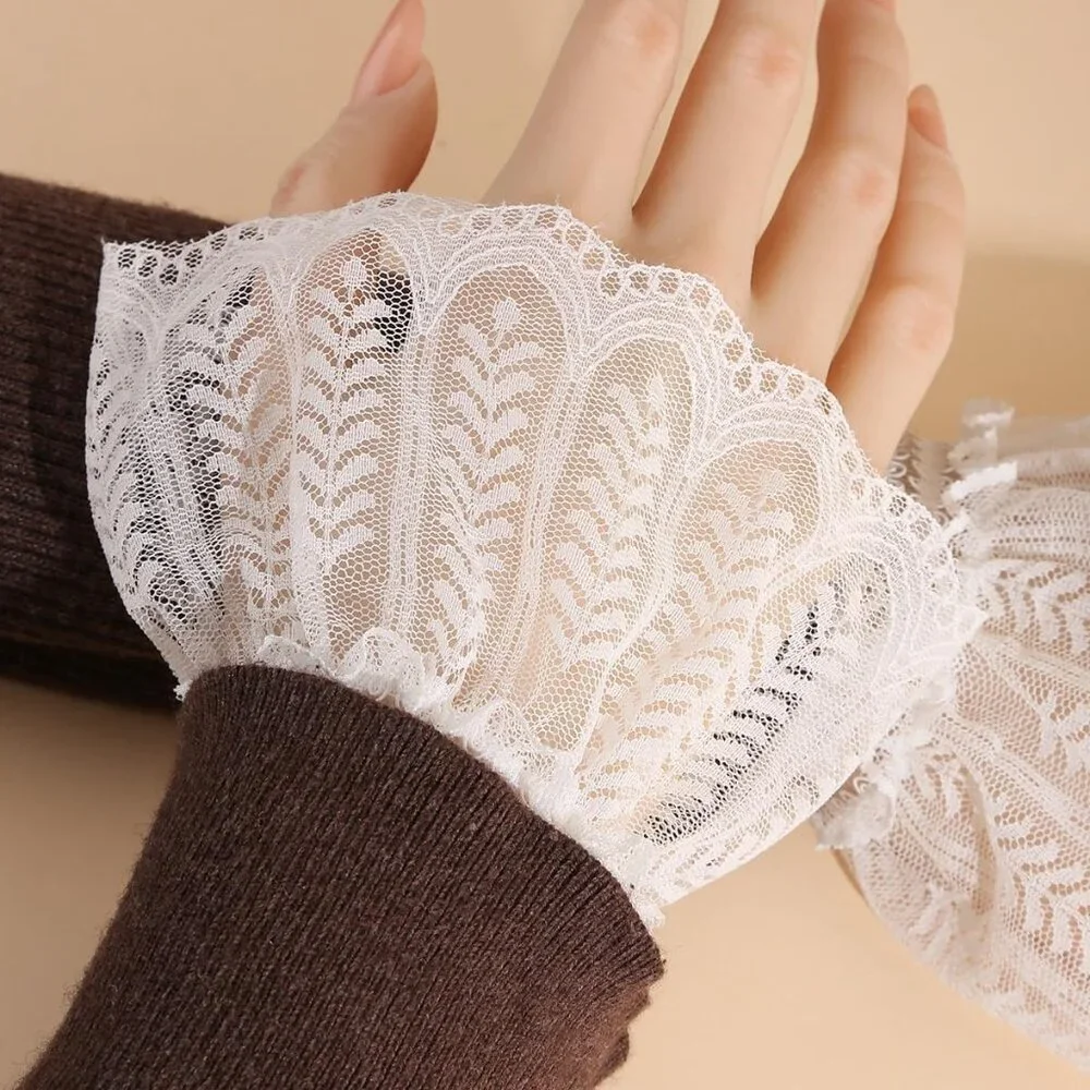 Women's Evening White Short Lace Wrist Cuffs Gloves Party Costume Accessory